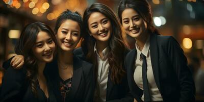 ai genererad en grupp av ung asiatisk företag kvinnor i elegant företag kostymer. generativ ai foto