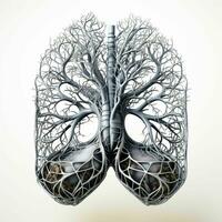 ai genererad mänsklig lunga illustration med träd gren och rot begrepp. generativ ai foto