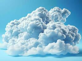 ai genererad vit moln isolerat på blå studio bakgrund. fluffig moln. generativ ai foto
