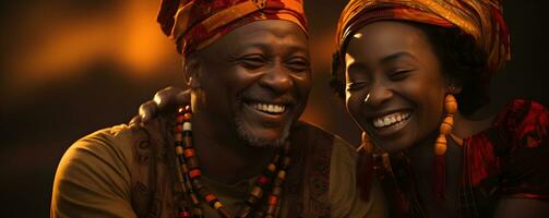 ai genererad romantisk äldre afrikansk par fattande varje Övrig med solnedgång se. generativ ai foto