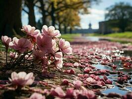 ai genererad skön sakura blomma i vår. körsbär blomma bakgrund. generativ ai foto