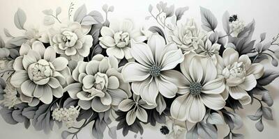 ai genererad elegant svart och vit blomma bakgrund. svartvit blommig illustration. generativ ai foto