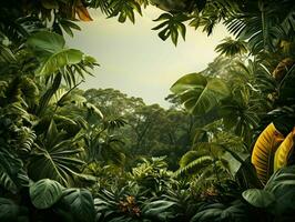ai genererad exotisk tropisk löv bakgrund med kopia Plats i de Centrum. generativ ai foto