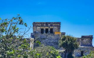 gammal tulum ruiner mayan webbplats tempel pyramider artefakter landskap Mexiko. foto