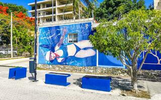 playa del carmen quintana roo mexico 2023 konstnärlig väggar med målningar och graffiti playa del carmen Mexiko. foto