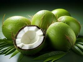 ai genererad färsk grön kokos. ung kokos bitar. generativ ai foto