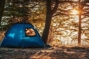 camping i skogen foto