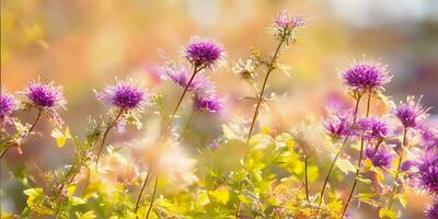 ai genererad skön äng med färgrik blommor i de solljus. natur bakgrund foto