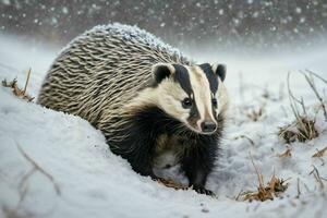 ai genererad grävling i snö foto