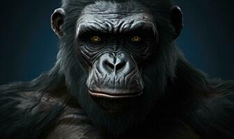 ai genererad stänga upp av en svart gorilla ansikte. vild djur- från djungel. generativ ai foto