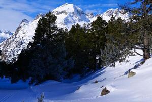 panoramautsikt, södra sidan, av massivet av maladeta i pyrenéerna foto