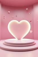 ai genererad hjärta formad papper baner på rosa bakgrund, generativ ai foto