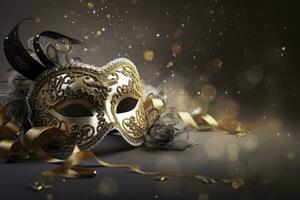 ai genererad en karneval mask med guld och silver- gnistor. generativ ai foto