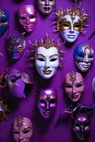 ai genererad färgrik venetian karneval masker. generativ ai foto