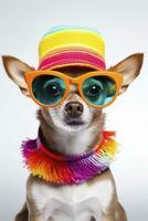 ai genererad hund bär en hatt och glasögon. generativ ai foto
