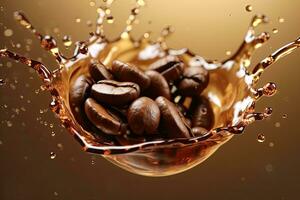 ai genererad stänga upp kaffe böna med stänk av kaffe ,generativ ai foto