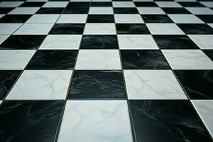 ai genererad checkerboard nåd, marmor golv i svart och vit fyrkant fullkomlighet foto
