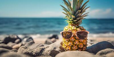 ai genererad bakgrund av ananas med solglasögon. ai generativ. foto