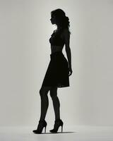 ai genererad silhuett av tre kvinnor i svart och vit klänningar, studio skott. ai generativ foto