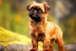 ai genererad renrasig renrasig skön hund ras bryssel griffon, bakgrund natur. foto