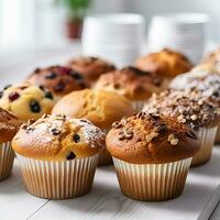 ai genererad hemlagad muffins med choklad pommes frites. genererad ai foto