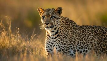 ai genererad en leopard är gående genom lång gräs foto