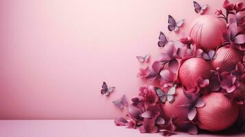 blomma med fjäril och dekoration. design för internationell kvinnors dag, bröst cancer medvetenhet, mors dag, hjärtans dag. begrepp design för annons, social media, flygblad. generativ ai foto