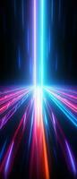 ai genererad trogen neon tunnel med lysande blå och rosa lampor, skapande en känsla av hög hastighet rörelse och energi. foto