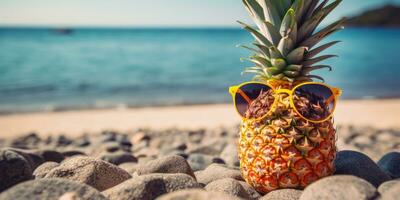 ai genererad bakgrund av ananas med solglasögon. ai generativ. foto