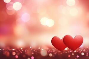 ai genererad romantisk valentine dag bakgrund med elegant röd hjärtan foto