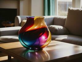 ai genererad färgrik vaser på en tabell i en modern levande rum. ai generativ foto