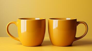 ai genererad par råna kopp gul keramisk attrapp kaffe dryck varumärke marknadsföring foto