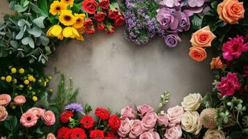 ai genererad blomsterhandlare annons bakgrund med kopia Plats foto