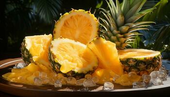 ai genererad friskhet och sötma av ananas, en friska tropisk frukt mellanmål genererad förbi ai foto