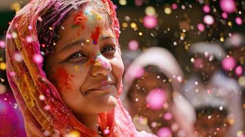 ai genererad familj, vänner, och vibrerande färger komma tillsammans i en glad holi sammankomst foto