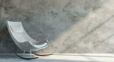 ai genererad en samtida stil grå gungande stol placerad mot en målad betong vägg foto
