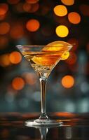 ai genererad smaksatt Martini med orange på grå bakgrund med droppa foto