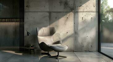 ai genererad grå ärm stol Nästa till en betong vägg foto
