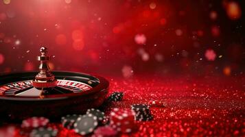ai genererad röd kasino bakgrund med kopia Plats foto