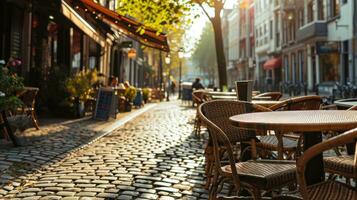 ai genererad straat Kafé annons bakgrund med kopia Plats foto