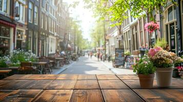 ai genererad straat Kafé annons bakgrund med kopia Plats foto