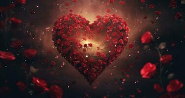 ai genererad en hjärta tillverkad av röd ro faller över varje Övrig foto