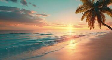 ai genererad strand på solnedgång stock bakgrunder foto