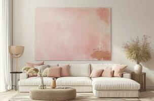 ai genererad ljus rosa vägg konst med en stor skriva ut av abstrakt rosa bakgrund foto
