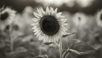 ai genererad en svart och vit Foto av en solros