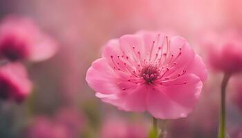 ai genererad rosa blommor i en fält med suddig bakgrund foto
