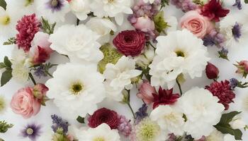 ai genererad en stor grupp av vit och rosa blommor foto