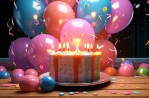 ai genererad födelsedag kort skärmdump Miniatyr med födelsedag ljus och ballonger foto