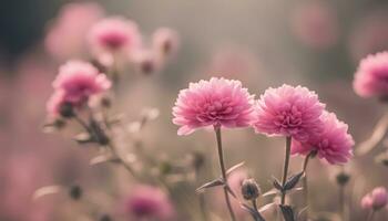 ai genererad rosa blommor i en fält med suddig bakgrund foto