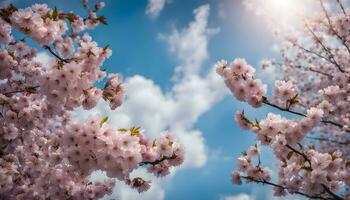 ai genererad körsbär blommar i de himmel foto